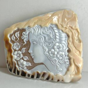 ●シェルカメオ27.3g●f 136.5ct 64.5×66.7mm 貴婦人 CAMEO 花 アンティーク stone 繊細 ルース 宝石 物