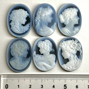 ●ストーンカメオ6点おまとめ22.5g●m 112.5ct 裸石 ジュエリー jewelry shell cameo 貴婦人 ブローチ 彫刻 作家物 