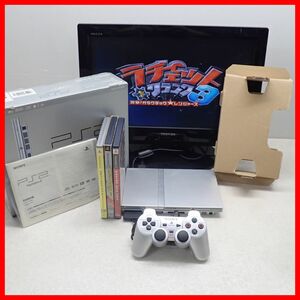 動作品 PS2 プレステ2 薄型 本体 SCPH-77000 サテン・シルバー + ラチェット&クランク 3 等 ソフト3本 まとめてセット SONY 箱説付【20