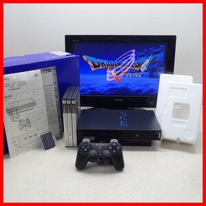 ☆動作品 PS2 プレステ2 本体 SCPH-10000 ブラック + ドラゴンクエストV 等 ソフト3本 まとめてセット PlayStation2 SONY 箱説付【20