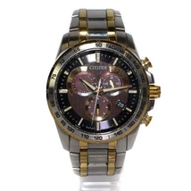CITIZEN アテッサ エコドライブ 腕時計 ソーラー充電式 クロノグラフ デイト 黒文字盤 シルバー色 ゴールド色 E610-S104840_画像1