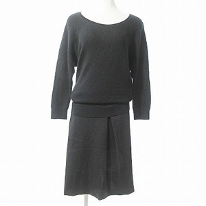  Donna Karan New York DKNY knitted switch One-piece long sleeve blau Gin g knees height wool black S 0205 IBO47 lady's 