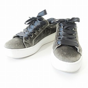 スティーブマデン STEVE MADDEN 厚底 スニーカー レースアップ ベロア カーキ 7M 23.5cm 0208 レディース