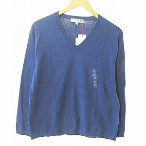 未使用品 ユニクロ UNIQLO イネスドラフレサンジュ 23SS コットン カシミア Vネック セーター ニット カットソー 長袖 ネイビー 紺 XS