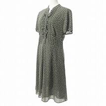 ローラアシュレイ LAURA ASHLEY ワンピース ミディ丈 ロング 半袖 ドット 小花柄 フリル ピンタック 黒 11 0118 レディース_画像2