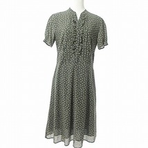 ローラアシュレイ LAURA ASHLEY ワンピース ミディ丈 ロング 半袖 ドット 小花柄 フリル ピンタック 黒 11 0118 レディース_画像1