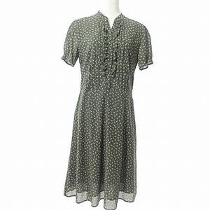 ローラアシュレイ LAURA ASHLEY ワンピース ミディ丈 ロング 半袖 ドット 小花柄 フリル ピンタック 黒 11 0118 レディース