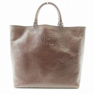  Hirofu HIROFU tote bag handbag leather one Point Logo Brown tea 0222 lady's 