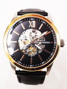 フォッシル FOSSIL TOWNSMAN 48mm オートマティック アンバーレザーウォッチ 腕時計 ブラック【ブランド古着ベクトル】240205 ● メンズ レ