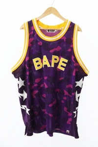 アベイシングエイプ A BATHING APE カモ柄 メッシュ ゲーム タンクトップ シャツ 001CSG301005X 2XL イエロー パープル ブランド古着ベクト