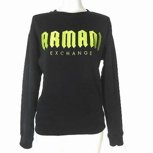 アルマーニエクスチェンジ A/X ARMANI EXCHANGE 近年モデル トレーナー スウェット ビッグロゴ刺繍 丸首 裏毛 黒 ブラック XS レディース