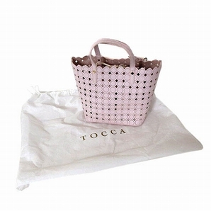 トッカ TOCCA CANDY CLOVER TOTE トートバッグ カットワーク パンチングレザー 巾着付き ピンク 鞄 レディースの画像9