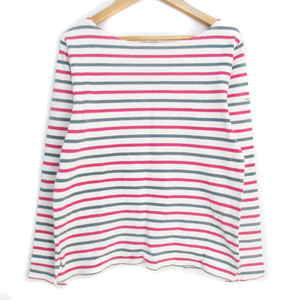  Beams Heart BEAMS HEART T-shirt cut and sewn long sleeve boat neck multi border pattern F white pink white /FF41 lady's 