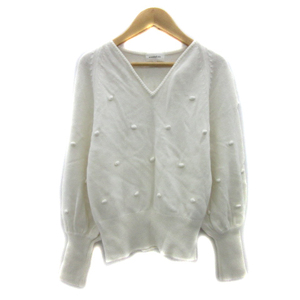  Anatelier ANATELIER knitted sweater long sleeve V neck plain Anne gola.38 white white /YS39 lady's 