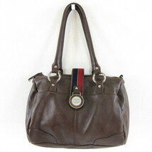 トミーヒルフィガー TOMMY HILFIGER ハンドバッグ ショルダー レザー 2WAY こげ茶 *A92 レディース_画像1