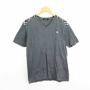 バーバリーブラックレーベル BURBERRY BLACK LABEL Tシャツ カットソー 半袖 Vネック 切替 ロゴ コットン 3 グレー ※EKM メンズ