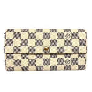 ルイヴィトン LOUIS VUITTON N61735 長財布 ウォレット ダミエアズール ポルトフォイユ サラ ロゴ 白 ホワイト グレー レディース