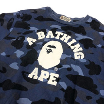 アベイシングエイプ A BATHING APE Tシャツ カットソー 半袖 クルーネック ロゴプリント 迷彩柄 コットン L 紺 ネイビー 青 白 メンズ_画像5