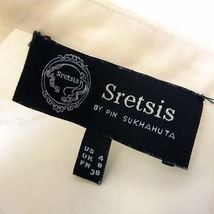 SRETSIS スレトシス ブラウス シャツ 絹 シルク フリル ギャザー クロップド 長袖 シフォン M アイボリー 黒 ブラック レディース_画像5