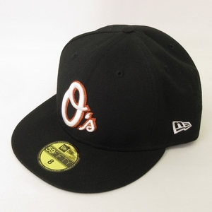 ニューエラ NEW ERA 美品 59FIFTY MLB ボルティモア オリオールズ キャップ 帽子 ブラック ホワイト オレンジ 8 63.5cm メンズ