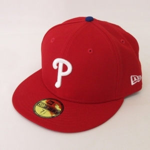 ニューエラ NEW ERA 美品 59FIFTY P フィラデルフィア・フィリーズ キャップ 帽子 カーディナル レッド 8 63.5cm メンズ