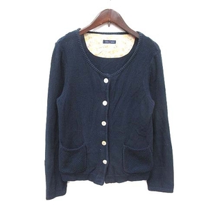  Nimes NIMES knitted cardigan long sleeve U neck navy blue navy /CT lady's 