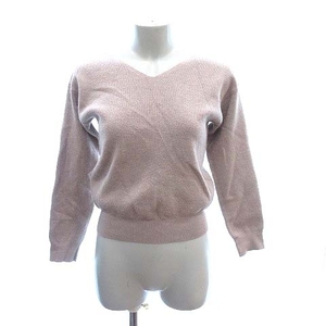  Laisse Passe LAISSE PASSE rib knitted sweater long sleeve V neck race decoration button lame 38 pink beige /CT lady's 