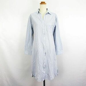 a.v.v standard shirt One-piece long sleeve Skipper color long height stripe cotton M navy × white *EKM lady's 
