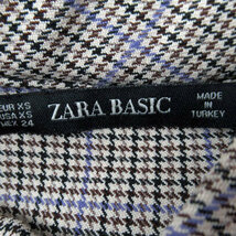 ザラ ベーシック ZARA BASIC ワンピース ミニ丈 長袖 ハイネック チェック柄 千鳥格子柄 パールボタン XS ベージュ /SY7 レディース_画像3