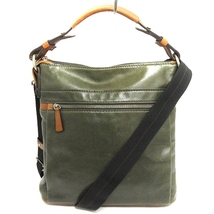 フジタカ FUJITAKA 2WAY ショルダー ハンドバッグ 鞄 レザー カーキ グリーン 緑 ■SM1 メンズ_画像1