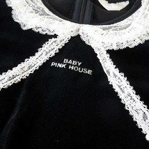 ベビーピンクハウス BABY PINK HOUSE ワンピース ベロア フレア レース リボン ロゴ 刺繍 半袖 L 120 黒 白 女の子 フォーマル セレモニー_画像4