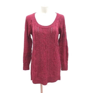  Tornado Mart TORNADO MART cable knitted sweater long sleeve tunic height U neck lame red wine red /CT lady's 