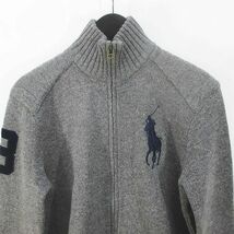 ポロ ラルフローレン POLO RALPH LAUREN 長袖 ジップアップ カーディガン ニット XS/TP 灰系 グレー ビッグポニー 刺繍 ステッチ ポケット_画像4