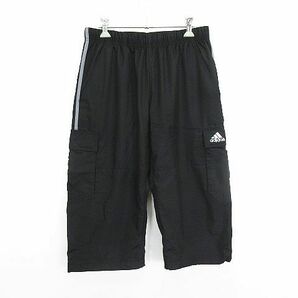 アディダス adidas カーゴパンツ クロップド ライン ロゴ 裏メッシュ L ブラック スポーツウェア ※EKM メンズの画像1