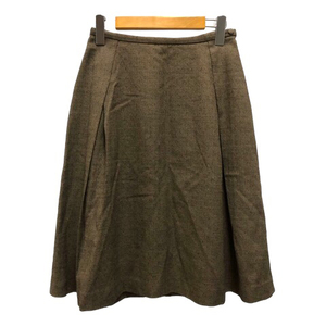  Nice Claup NICE CLAUP skirt flair pleat wool . total pattern knee height gray orange *MZ lady's 
