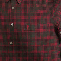 ライカ RAIKA シャツ ロゴ刺繍 胸ポケ 長袖 日本製 ウール 総柄 グレー レッド 赤 エンジ M メンズ_画像2