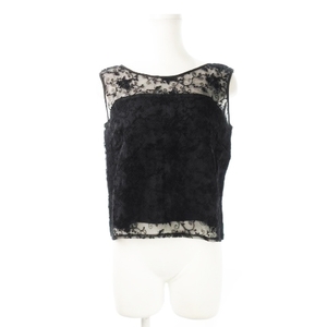  Jill bai Jill Stuart JILL by JILLSTUART cut and sewn blouse round neck no sleeve short chu-ru embroidery sia-S black 