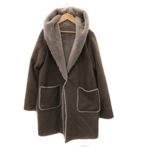  As Know As Pinky fake mouton coat long height with a hood . fake fur plain oversize F Brown /YK5 lady's 