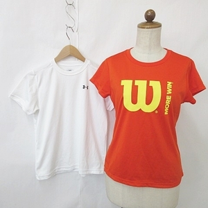 ウィルソン WILSON アンダーアーマー UNDER ARMOUR スポーツ Tシャツ 2枚セット 半袖 丸首 プリント 赤 白 レッド ホワイト M レディース