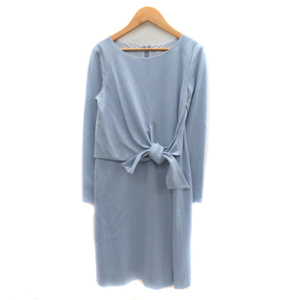  Untitled UNTITLED One-piece knee height long sleeve round neck ribbon plain wool 1 light blue /YK27 lady's 