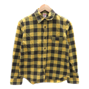 a-ruene-RNA casual shirt long sleeve silver chewing gum check pattern M yellow color yellow /YK23 lady's 