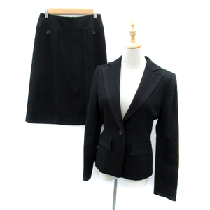  Ballsey Tomorrowland suit setup top and bottom tailored jacket total lining flair skirt wool 38 black black lady's 