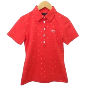 キャロウェイ CALLAWAY 美品 ポロシャツ 半袖 ゴルフウエア ドット柄 薄手 Sサイズ 赤 レッド ECM レディース