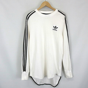 アディダスオリジナルス adidas originals 3ストライプ ロングスリーブ ワッフル カットソー 長袖 Tシャツ 白 ホワイト L メンズ