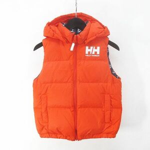  Helly Hansen HELLY HANSEN reversible down vest 130 orange series Zip up hood pocket Kids 