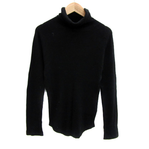  Ined INED rib knitted cut and sewn long sleeve ta-toru neck plain wool .9 black black /YS25 #MO lady's 