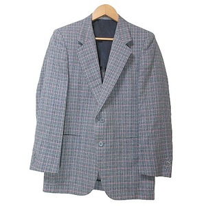 アクアスキュータム AQUASCUTUM テーラード ジャケット リネン混 シングル 2B 背抜き チェック 92A4 S相当 青系 ■GY11 X メンズ