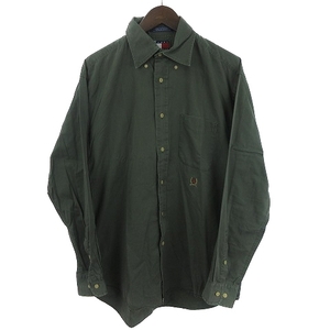 トミーヒルフィガー TOMMY HILFIGER シャツ 長袖 刺繍 ワンポイント コットン 深緑 ダークグリーン M ■GY31 メンズ