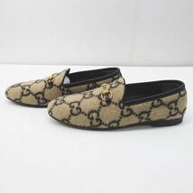 グッチ GUCCI ウール レザー ローファー 36 ベージュ 603724 GGパターン ホースビット レディース_画像2