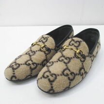 グッチ GUCCI ウール レザー ローファー 36 ベージュ 603724 GGパターン ホースビット レディース_画像1